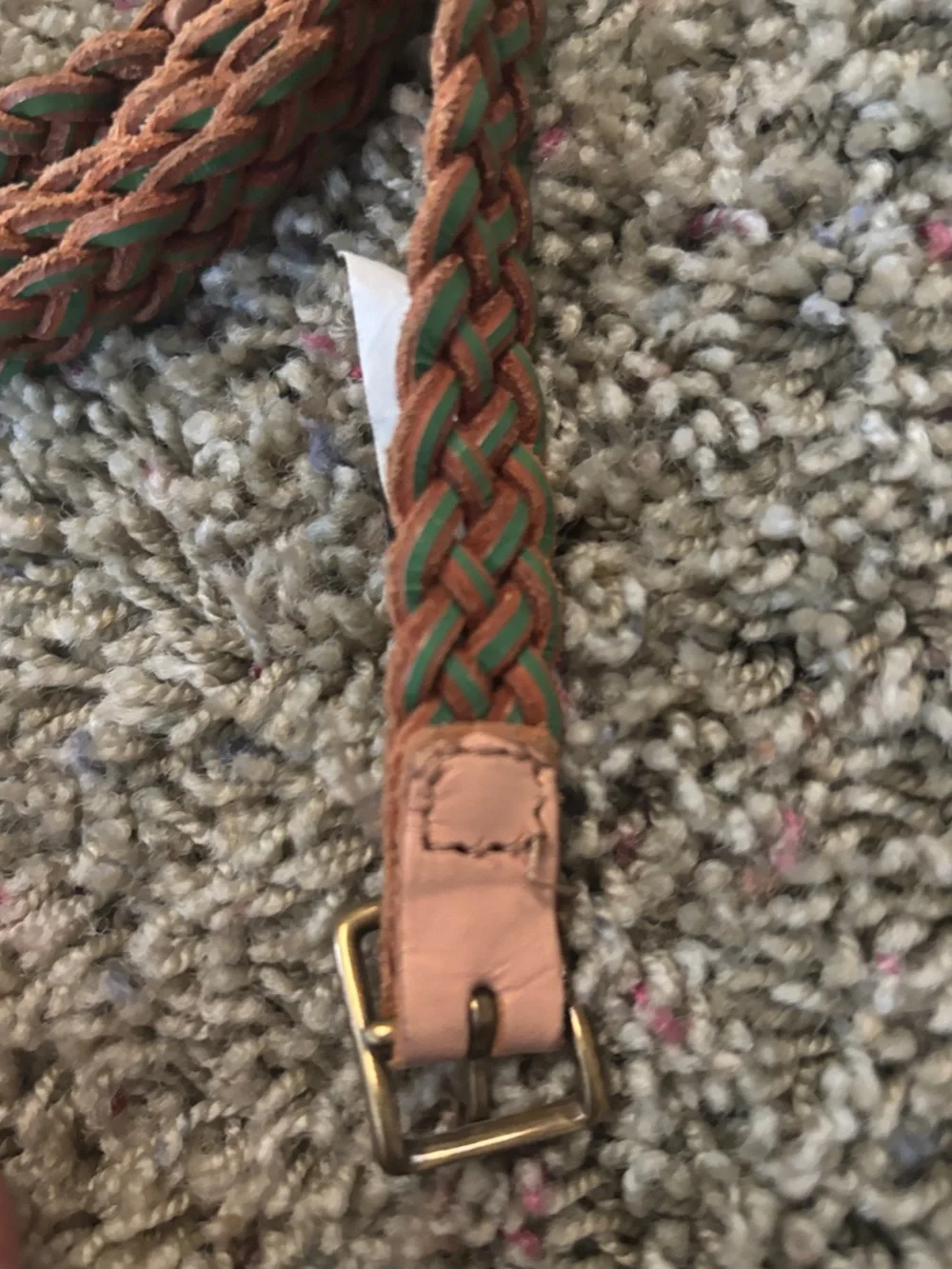 J. Crew Tan and Green Braided 100% Leather Skinny Belt - Women's Sz S/M